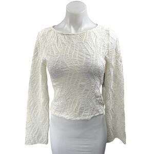 NEW Yellow The Label TIA White Textured Long Sleeve Pullover Crop Blouse Top S